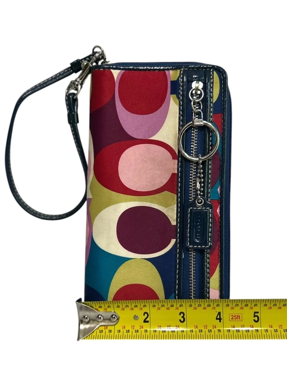 Coach Wristlet Wallet Multicolor Rainbow Small Patent Leather Pouch Clutch